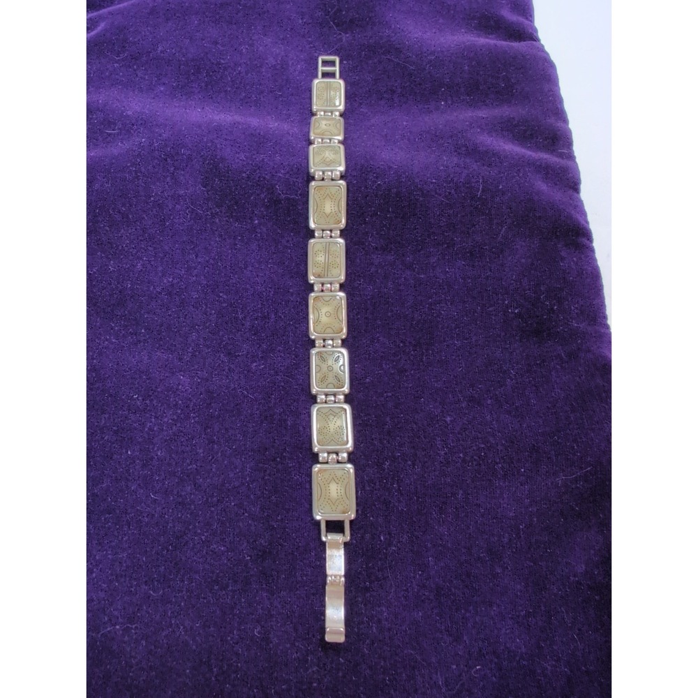 Brighton Bracelet rectangular panels w/ engraved geometric and dotted motifs.